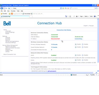 How to access the Connection Hub settings .